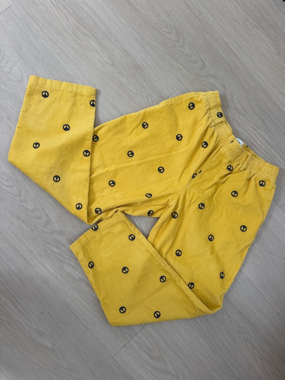 Urban Outfitters Yellow Corduroy Pants with Navy Peace Sign Details